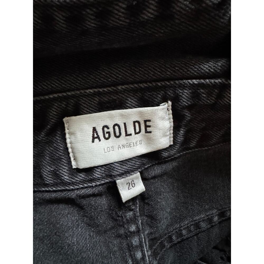 Agolde Black Jeans Straight Leg High Rise Denim Lettuce Waistband Cotton Basics - Picture 2 of 8
